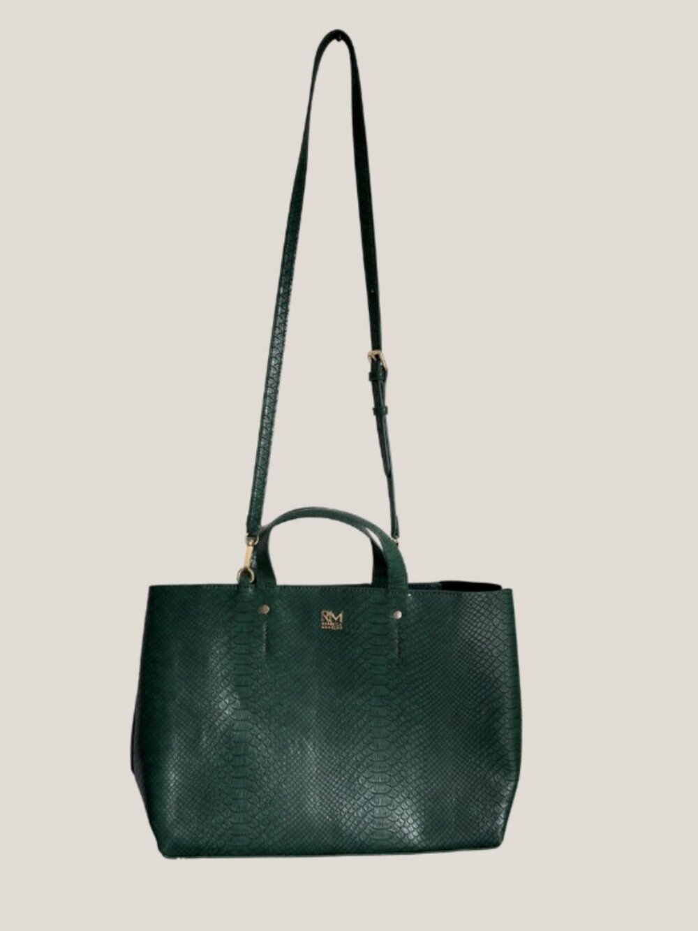 RM Rebecca Minkoff Green Textured Exotic Vegan Leather 2-Way Tote Handbag
